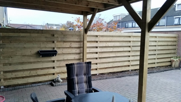 Met minder noesten en kwasten en een minder grove tekening is een Vuren houten schutting in Drenthe een erg fraaie erfafscheiding Met minder noesten en kwasten en een minder grove tekening is een Vuren houten schutting in Drenthe een erg fraaie erfafscheiding